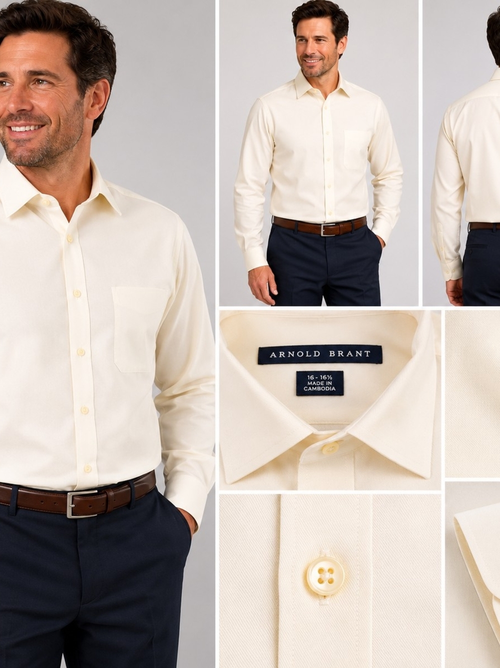Men's Cream Dress Shirt - Classic Point Collar